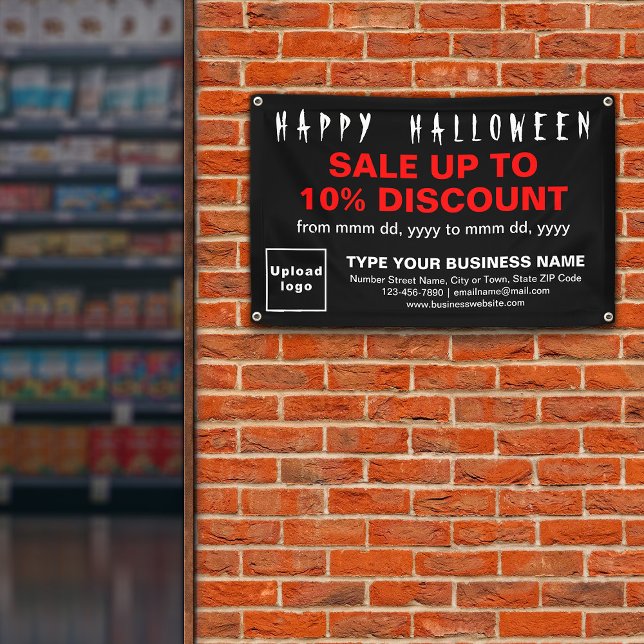 Lona Venta de negocios en Halloween en banner de Black  (Attract more customers this holiday. Business Halloween sale on black rectangle banner.)
