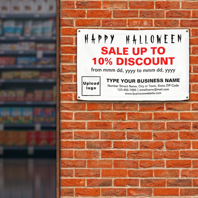 Lona Venta de negocios en Halloween en banner de Rectán (Attract more customers this holiday. Business Halloween sale on white rectangle banner.)