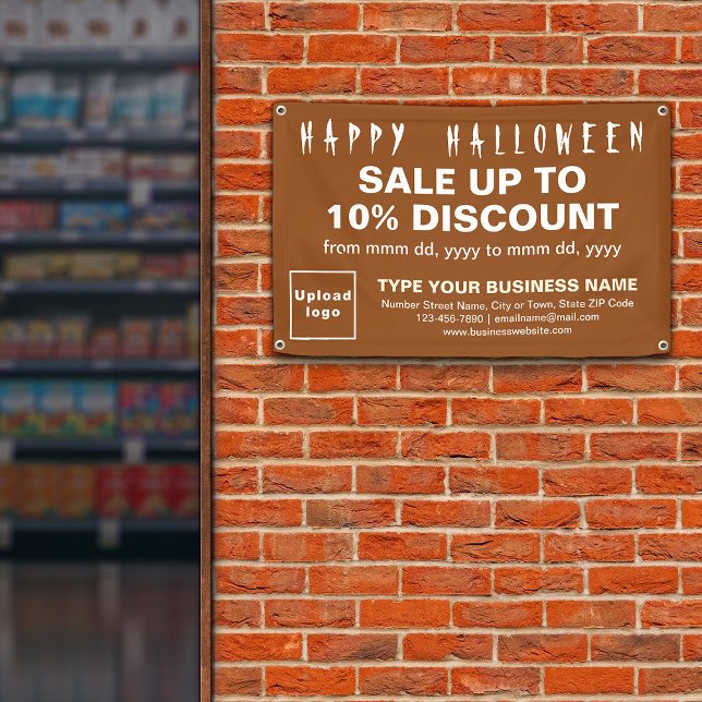 Lona Venta de negocios en Halloween en cartel de Rectán (Attract more customers this holiday. Business Halloween sale on brown rectangle banner.)