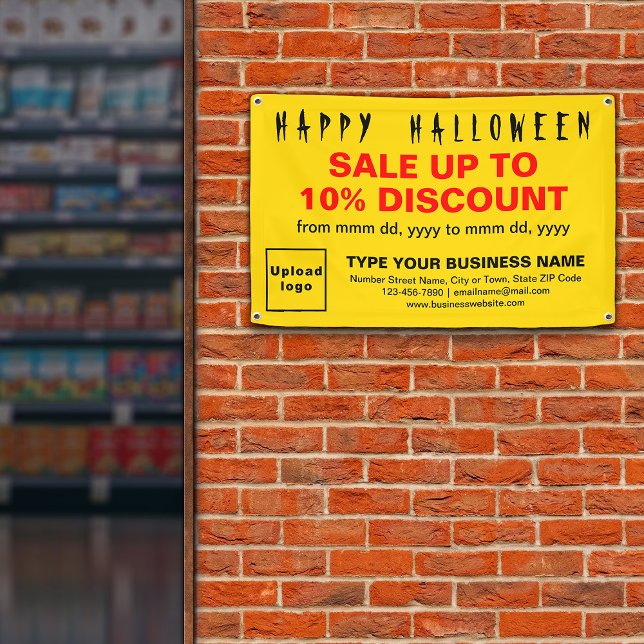 Lona Venta de negocios en Halloween en cartel de Rectán (Attract more customers this holiday. Business Halloween sale on yellow rectangle banner.)