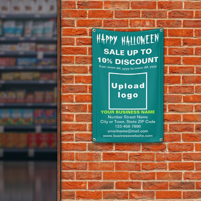Lona Venta de negocios en Halloween en un Verde azulado (Attract more customers this holiday. Business Halloween sale on teal green banner.)