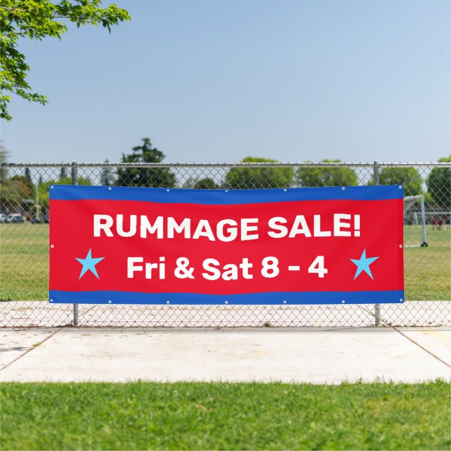 Lona ¡Venta de Rummage! Banner patriótico personalizado (in situ)