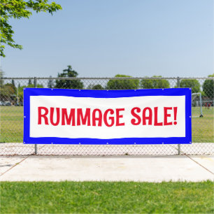 Lona ¡Venta de Rummage! Banner rojo blanco y azul