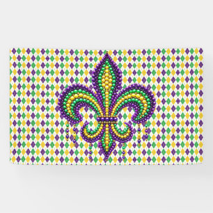 Lona Verde morado Mardi Gras fleur de lis