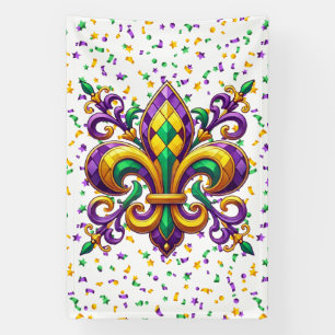 Lona Verde morado Mardi Gras fleur de lis