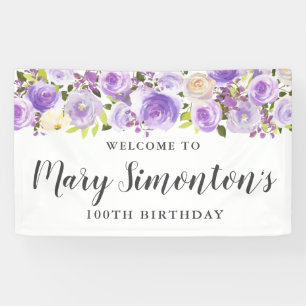 Lona Verdor rústico morado floral 100 cumpleaños