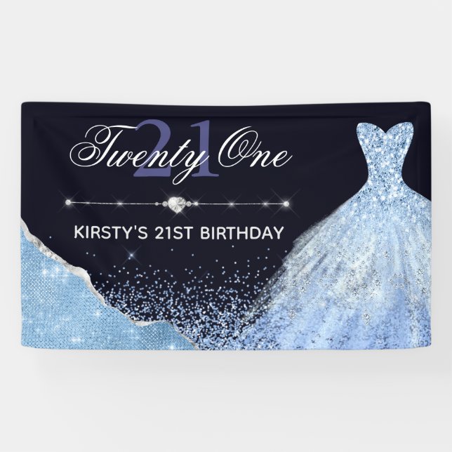 Lona Vestido de acuarela azul claro cumpleaños 21 (Horizontal)