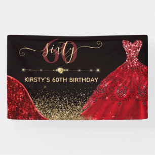 Lona Vestido de acuarela roja y cumpleaños con borde de