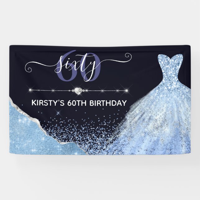 Lona Vestido de Cumpleaños de Acuarela Azul Claro (Horizontal)