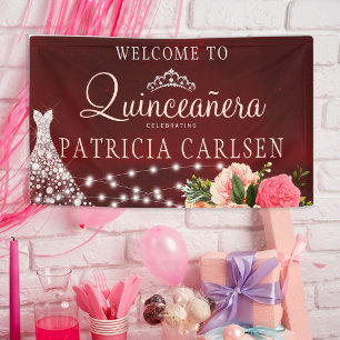 Lona vestido de princesa quinceañera burgundy floral fi
