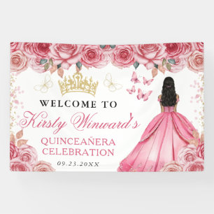 Lona Vestido Rosa Princesa De Piel Oscura Quinceañera F