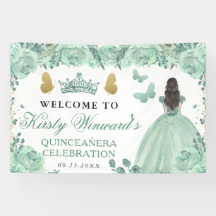 Lona Vestido Verde Princesa Morena Floral Quinceañera
