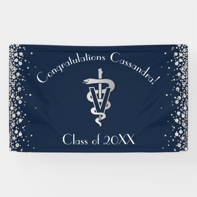 Lona Veterinarian Graduation Navy Blue Silver (Horizontal)