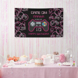 Lona Videojuego Neon Pink Girls Birday Party