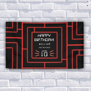 Lona Videojuego Retro Arcade Neon Kids Cumpleaños