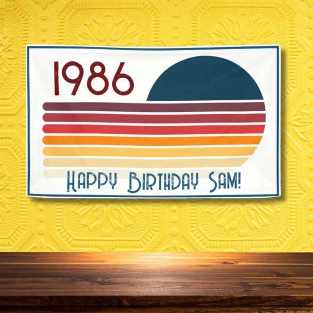 Lona Vintage 1986 Retro Stripe Sun 40th Birthday (Subido por el creador)