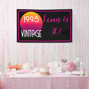 Lona Vintage 1995 Neon Retro Stripe Sun 30 cumpleaños