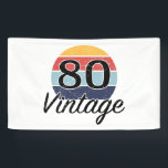 Lona Vintage 80th Birthday Sunset<br><div class="desc">Un diseño de cumpleaños hito con un atardecer de color retro vintage que tiene un efecto falso angustiado.</div>