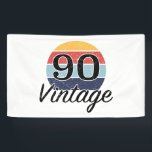 Lona Vintage 90th Birthday Sunset<br><div class="desc">Un diseño de cumpleaños hito con un atardecer de color retro vintage que tiene un efecto falso angustiado.</div>