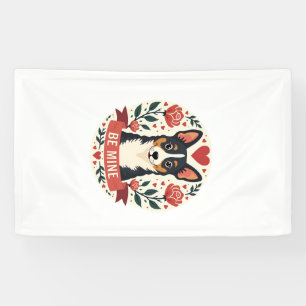 Lona Vintage Be Mine Corgi San Valentín Floral Arte Fol
