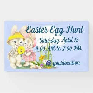 Lona Vintage Bunnies & Flowes Feliz Pascua