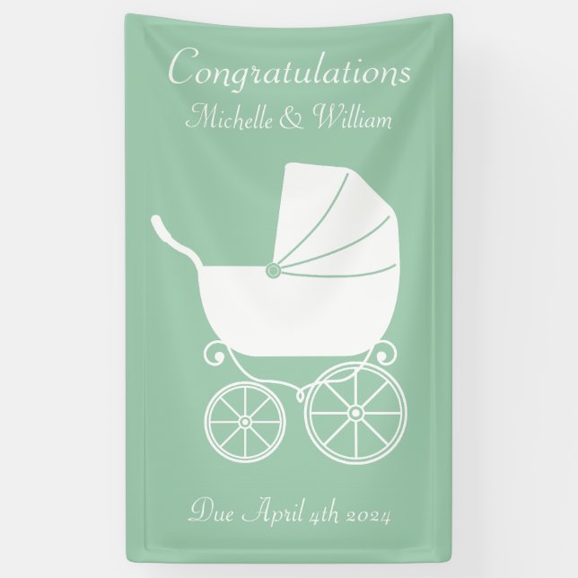 Lona Vintage Carriage Baby Shower Green Gender Neutral (Vertical)