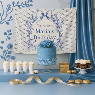 Lona Vintage Coquette Blue Bow primer cumpleaños