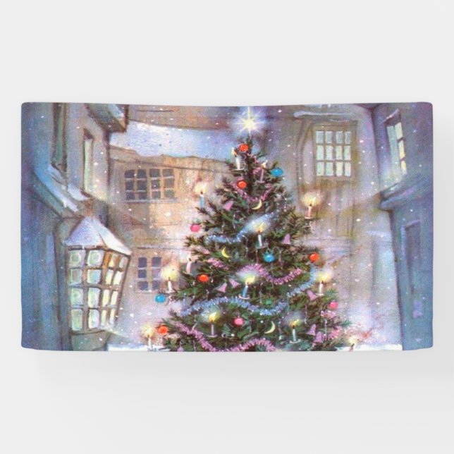 Lona Vintage de árbol de Navidad (Horizontal)
