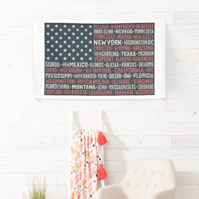 Lona Vintage Faded American Flag State nombra palabras  (In situ)