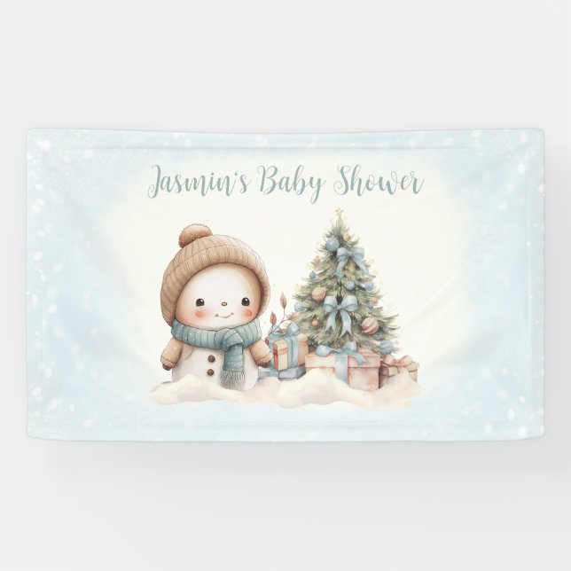 Lona Vintman Snowman Blue Navidad Boy Baby Shower (Horizontal)
