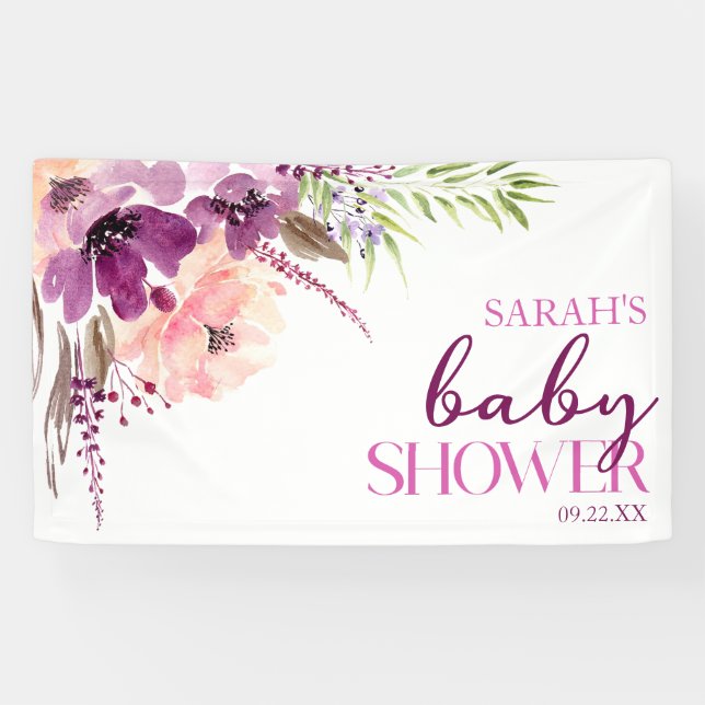 Lona Violet Magenta Purple Floral Baby Shower (Horizontal)