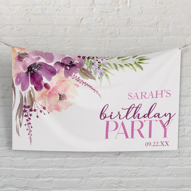 Lona Violet Magenta Purple Floral Birday Party (Subido por el creador)