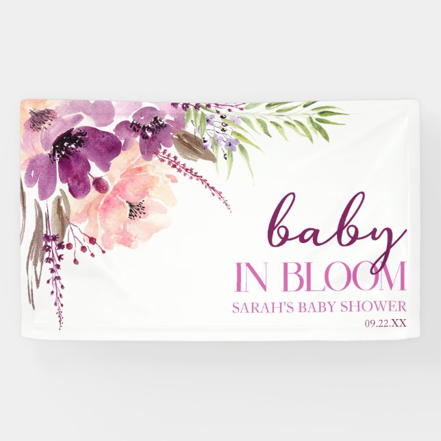 Lona Violeta Morada Bebé Floral En Bloom Baby Shower (Horizontal)