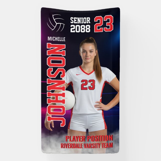 Lona Volleyball Player Senior Class Photo Neon Light (Vertical)