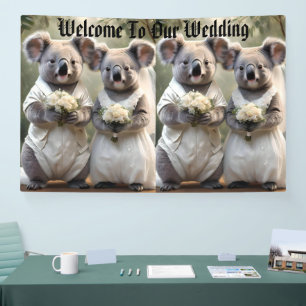 Lona "Votos evergreen: Un Boda de Koala en blanco"