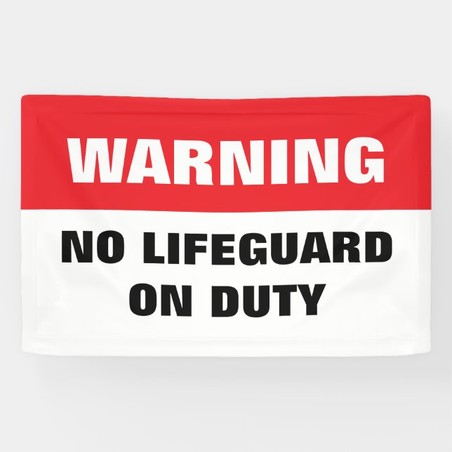 Lona Warning No Lifeguard on Duty red and white (Horizontal)