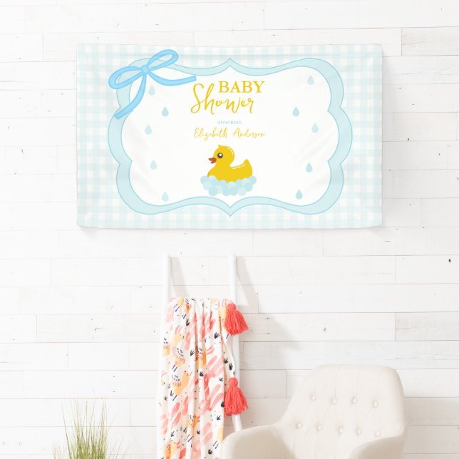 Lona Water Droplets Gingham Boy Baby Shower Welcome (In situ)
