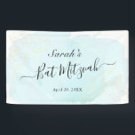 Lona Watercolor Blue x Gold Bat Mitzvah<br><div class="desc">Esta moda y elegante banner presenta un fondo blanco con pinceladas azul turquesa en acuarelas y manchas de oro falsas. Personalízalo para tus necesidades. Puedes encontrar más productos a juego en mi tienda.</div>