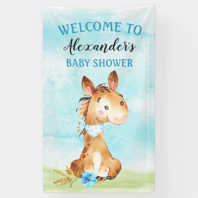 Lona Watercolor Boy Horse Baby Shower Farm (Vertical)
