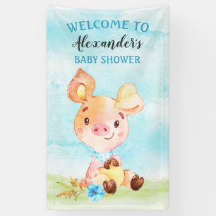 Lona Watercolor Boy Piggy Baby Shower Farm