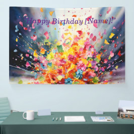 Lona Watercolor Confetti Explosión Birthday Banne