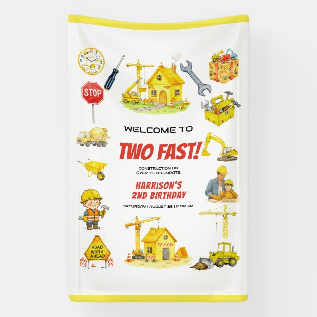 Lona Watercolor Construction 2nd Birthday Party  (Vertical)