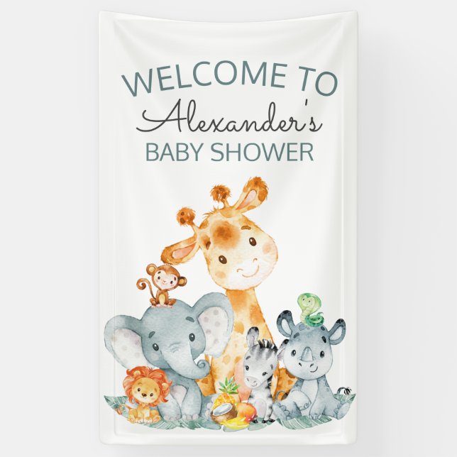 Lona Watercolor Cute Safari Jungle Baby Shower (Vertical)