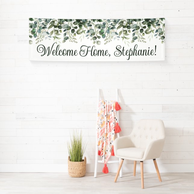 Lona Watercolor Eucalyptus Green Welcome Home Long (In situ)