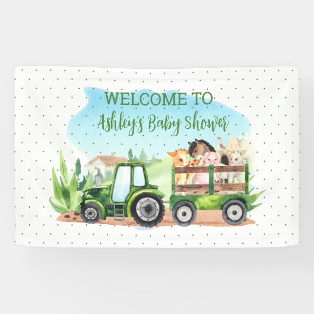 Lona Watercolor Farm Animals Tractor Baby Shower (Horizontal)