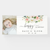 Watercolor Floral Chica Foto Cumpleaños