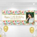 Lona Watercolor Flowers, Custom Photo Text Birthday<br><div class="desc">Make your event extra special with this custom banner featuring a photo and personalized text set against a pretty watercolor floral background.  Perfect for a  birthday party,  bridal or baby shower,  anniversary,  retirement party and more.</div>