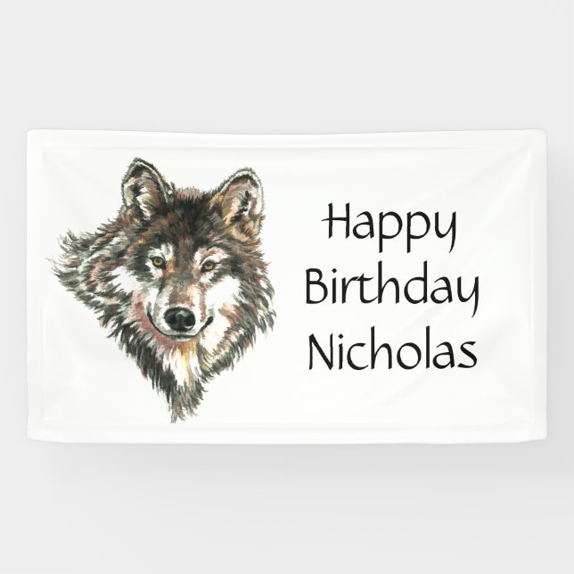 Lona Watercolor Gray Wolf Logo Nombre personalizado lob (Horizontal)