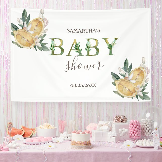 Lona Watercolor Lemons Baby Shower Botánico (Fiesta)
