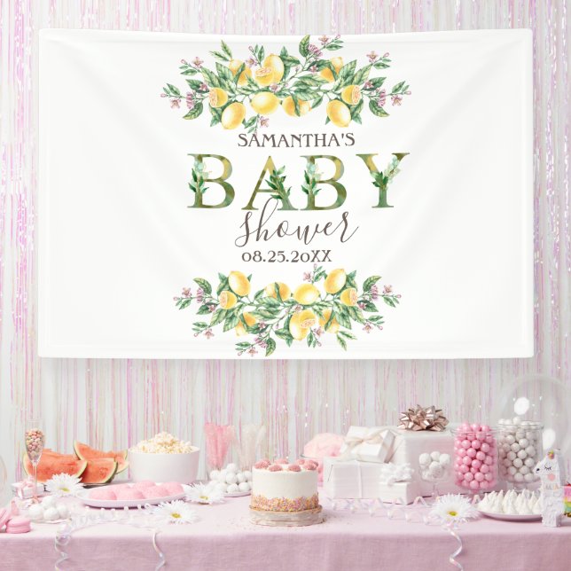 Lona Watercolor Lemons Flores Botánicas Baby Shower (Fiesta)